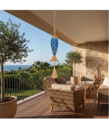 Colgante Pez de Madera Decorativa Azul con Detalles Artísticos