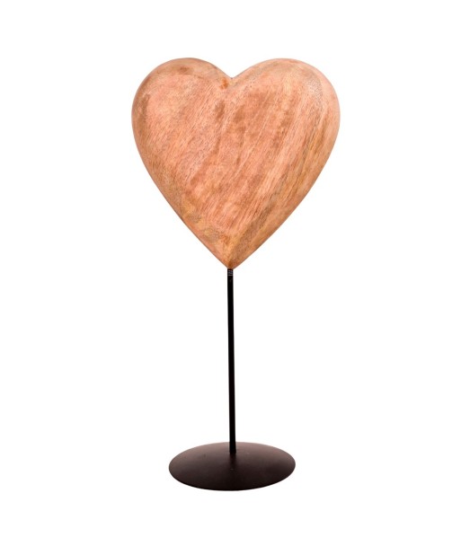 Figura Corazón de Madera en Base Negra - Decoración Moderna