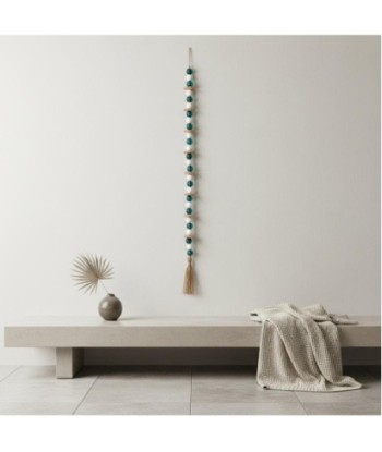 Colgante de Madera con Esferas Turquesas y Beiges para Decoración