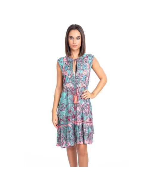 Vestido Corto Azul Estampado para Mujer - Moda Isla Bonita - Ropa de Verano Elegante y Fresca - Perfecto para
