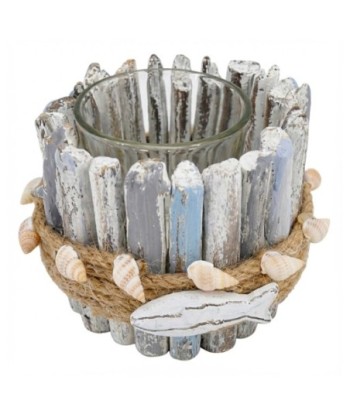 Portavelas Pez de Cristal con Decoración Marinera Natural