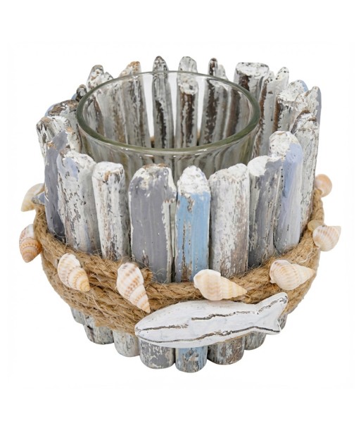 Portavelas Pez de Cristal con Decoración Marinera Natural