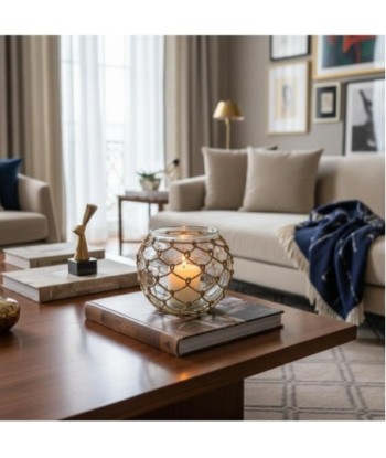 Portavelas L de Palma y Hierba Marina, Estilo Natural para Decorar