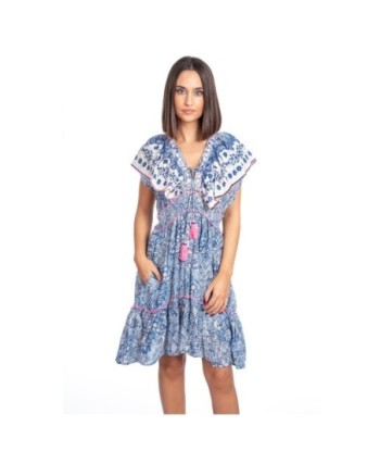 Vestido Corto Azul Mujer Estampado Paisley, Tirantes, Lavado a Mano - Moda Isla Bonita Boheme, Ropa Mujer Elegante