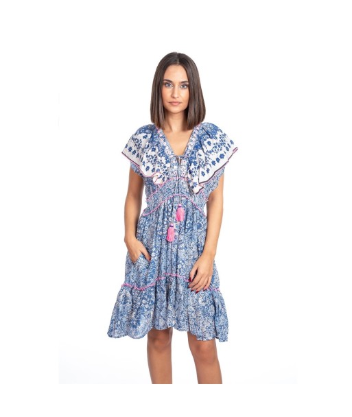 Vestido Corto Azul Mujer Estampado Paisley, Tirantes, Lavado a Mano - Moda Isla Bonita Boheme, Ropa Mujer Elegante
