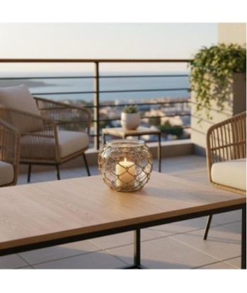 Portavelas L de Palma y Hierba Marina, Estilo Natural para Decorar