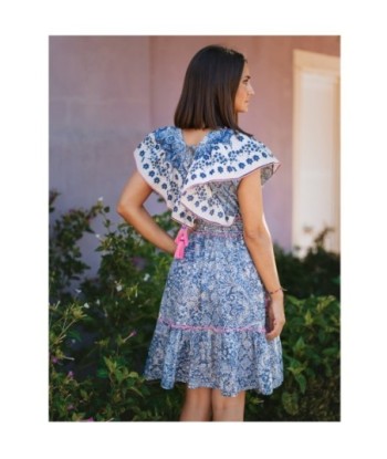 Vestido Corto Azul Mujer Estampado Paisley, Tirantes, Lavado a Mano - Moda Isla Bonita Boheme, Ropa Mujer Elegante