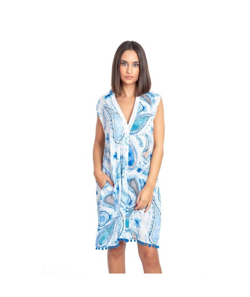 Vestido Corto Azul Estampado para Mujer - Moda Isla Bonita Sun and Sand, Ideal para Fiesta, Verano y Ocasiones