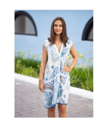 Vestido Corto Azul Estampado para Mujer - Moda Isla Bonita Sun and Sand, Ideal para Fiesta, Verano y Ocasiones