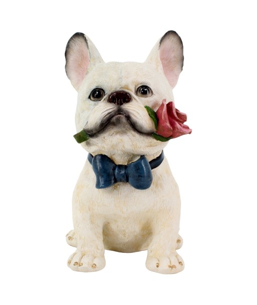 Figura de Perro Bulldog de Resina con Ramo de Rosa - Decoración Elegante