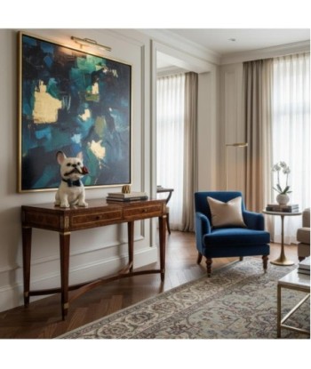 Figura de Perro Bulldog de Resina con Ramo de Rosa - Decoración Elegante