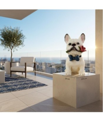 Figura de Perro Bulldog de Resina con Ramo de Rosa - Decoración Elegante