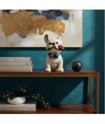Figura de Perro Bulldog de Resina con Ramo de Rosa - Decoración Elegante