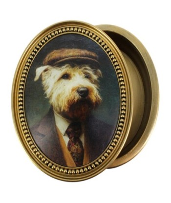 Caja Ovalada de Resina con Diseño de Perro Elegante para Decoración