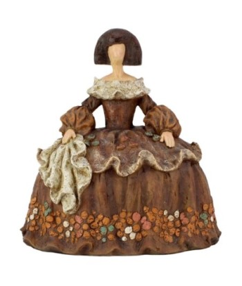 Figura Menina de Resina con Detalles en Marrón y Pastel