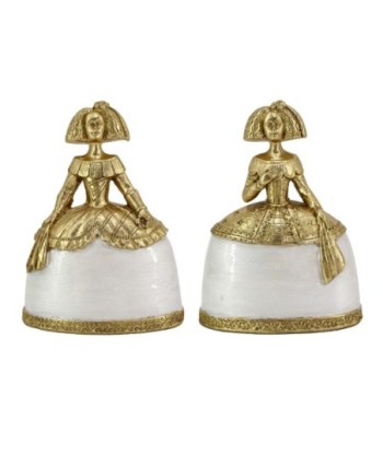 Figura Menina 2U de Resina con Detalles Dorados y Acabado Blanco