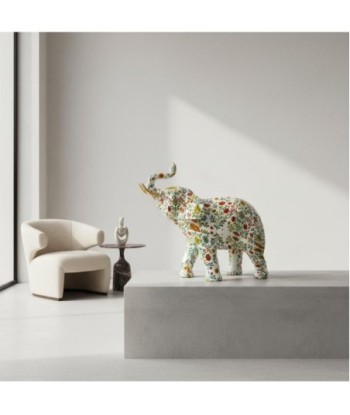 Figura Elefante de Resina Decorativa Estilo Floral para el Hogar