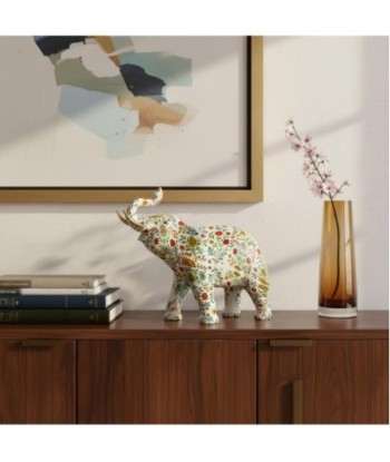 Figura Elefante de Resina Decorativa Estilo Floral para el Hogar