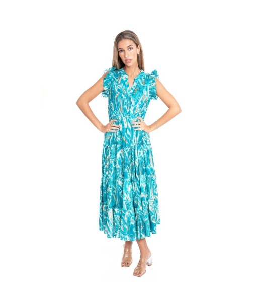 Vestido Largo Midi Azul para Mujer - Moda Elegante, Estampado Chic, Ideal para Fiesta y Ocasiones Especiales,