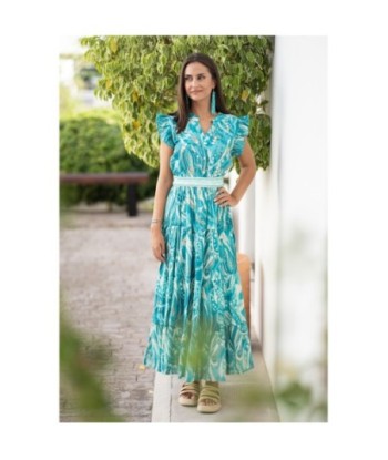 Vestido Largo Midi Azul para Mujer - Moda Elegante, Estampado Chic, Ideal para Fiesta y Ocasiones Especiales,