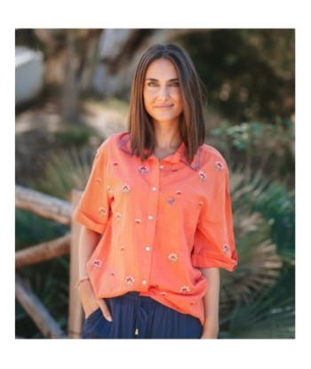 Camisa Beige Mujer Manga ¾ Estampada - Ropa Mujer Casual, Camisero de Algodón, Ideal para Ocasiones Especiales