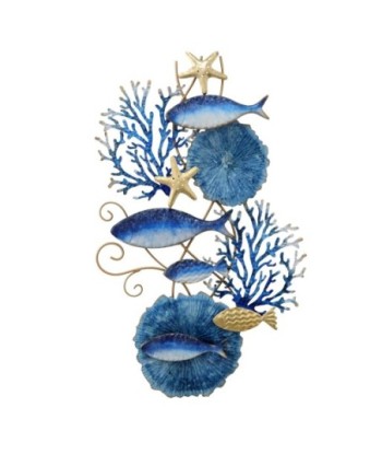 Adorno Pared Peces Metal Color Azul para Decoración de Jardín