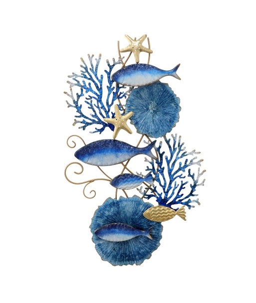 Adorno Pared Peces Metal Color Azul para Decoración de Jardín