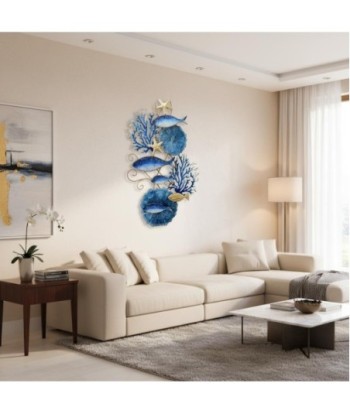 Adorno Pared Peces Metal Color Azul para Decoración de Jardín