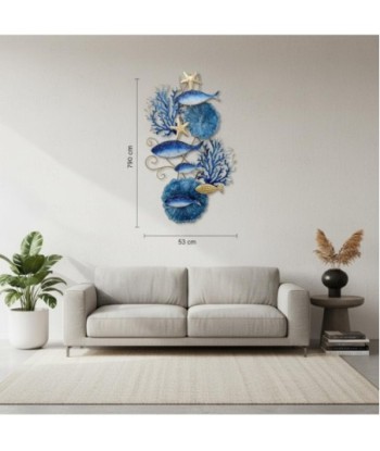Adorno Pared Peces Metal Color Azul para Decoración de Jardín