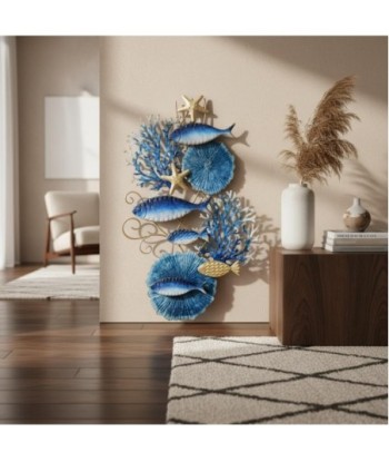 Adorno Pared Peces Metal Color Azul para Decoración de Jardín