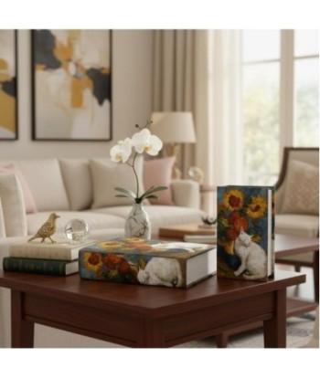 Caja Libro Gato 2U - MDF Forrado Poly, Estilo Artístico, Perfecta para Decoración