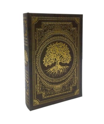 Caja Libro de MDF Forrado Poly con diseño de árbol dorado, estilo vintage