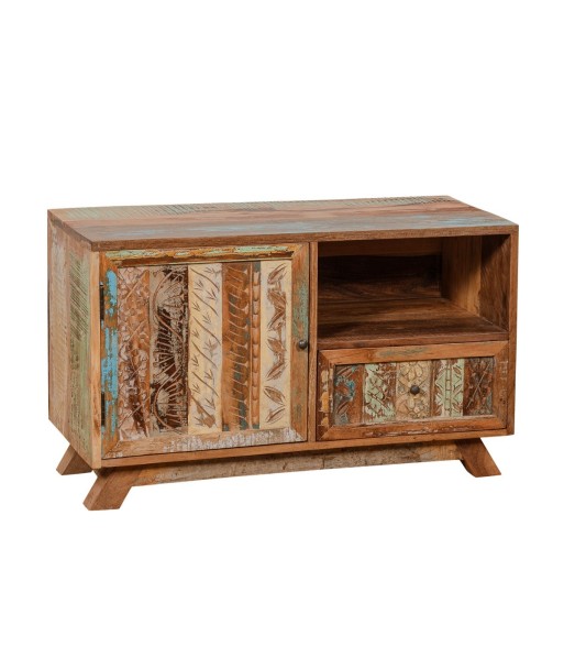 Mueble TV de madera con diseño artesanal y cajón integrado