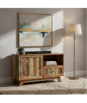 Mueble TV de madera con diseño artesanal y cajón integrado