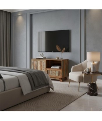 Mueble TV de madera con diseño artesanal y cajón integrado
