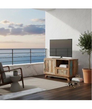 Mueble TV de madera con diseño artesanal y cajón integrado