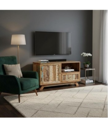 Mueble TV de madera con diseño artesanal y cajón integrado
