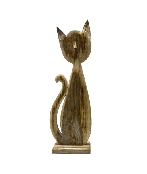 Figura de Gato en Madera Natural - Estilo Rústico y Acogedor