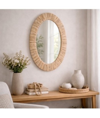 Espejo ovalado de palma y hierba marina - Decoración natural para tu hogar