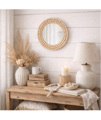 Espejo redondo de palma y hierba marina, estilo natural para decoración