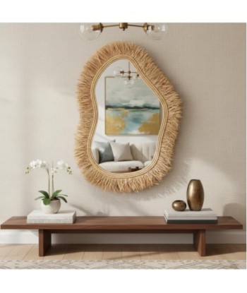 Espejo decorativo de palma y hierba marina con diseño irregular y estilo natural