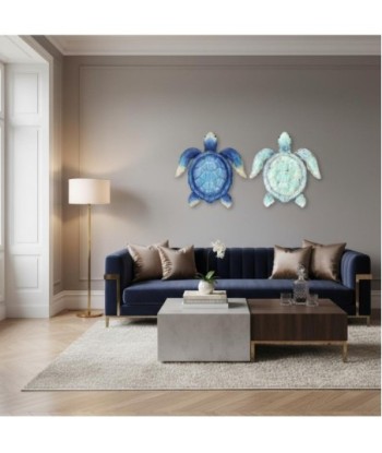 Figura de Tortuga Metal Azul y Verde - Decoración náutica para el hogar