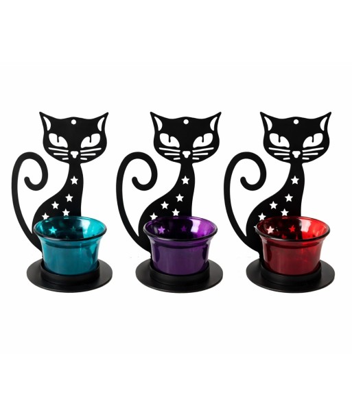 Portavelas Gato de Metal, estilo moderno y decorativo