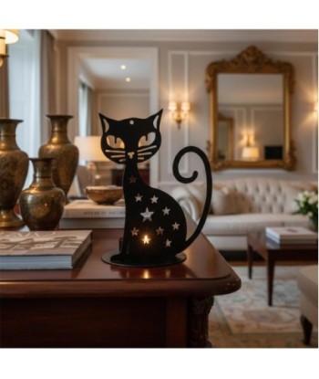 Portavelas Gato de Metal, estilo moderno y decorativo