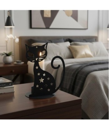 Portavelas Gato de Metal, estilo moderno y decorativo
