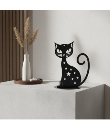 Portavelas Gato de Metal, estilo moderno y decorativo