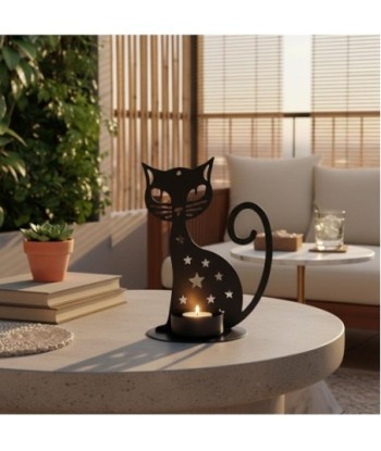 Portavelas Gato de Metal, estilo moderno y decorativo