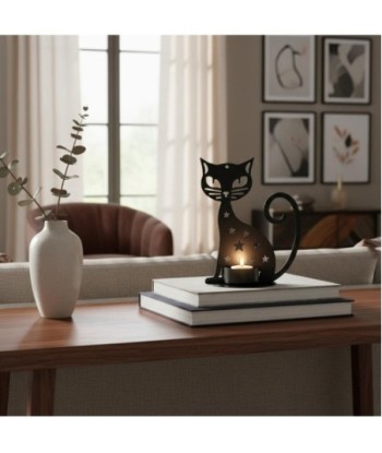Portavelas Gato de Metal, estilo moderno y decorativo