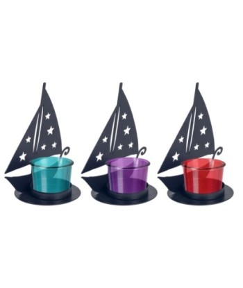 Portavelas Barco de Metal | Estilo Náutico con Estrellas | Regalo Original