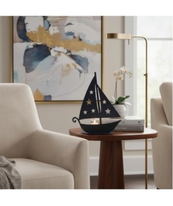 Portavelas Barco de Metal | Estilo Náutico con Estrellas | Regalo Original
